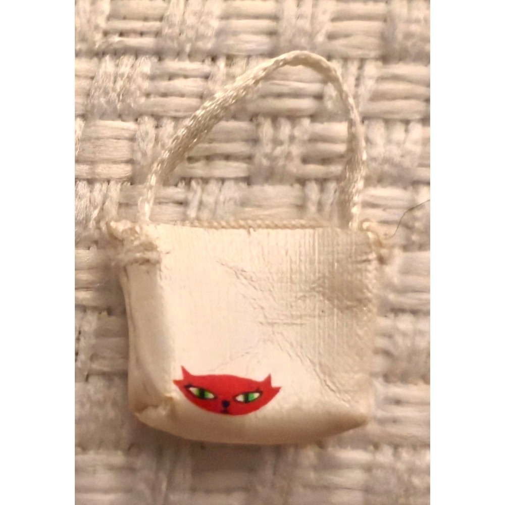Handmade Mini Cat Charm Sachet Bag Cream White Small Textile Doll Accessory